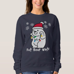 Moletom Fat Bear Winter, White Bear Santa Hat, Luzes Xmas