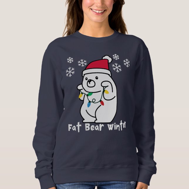 Moletom Fat Bear Winter, White Bear Santa Hat, Luzes Xmas (Frente)