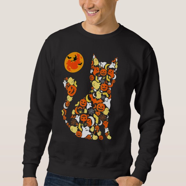 Moletom Fato de Halloween Gato Abóbora Bruxa Assustadora L (Frente)