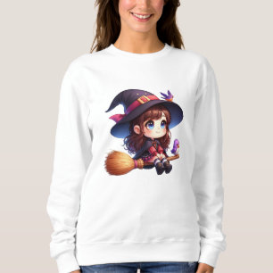 Moletom Feiticeira Bonita Adorável com 2 pássaros, Hallowe