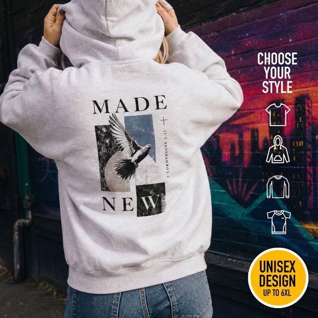 Moletom Feito Novo 2 Coríntios 5:17 Batismo de Pomba Bruta (Heavyweight Streetwear Christian T-Shirts & available oversize 3XL, 4XL, 5XL, 6XL. Choose your style)