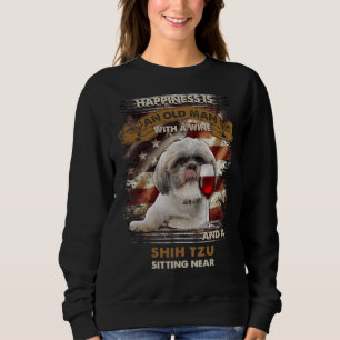 Moletom Felicidade É Um Velho Com Vinho E Um Shih Tzu