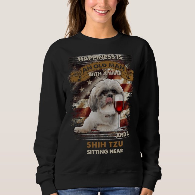 Moletom Felicidade É Um Velho Com Vinho E Um Shih Tzu (Frente)