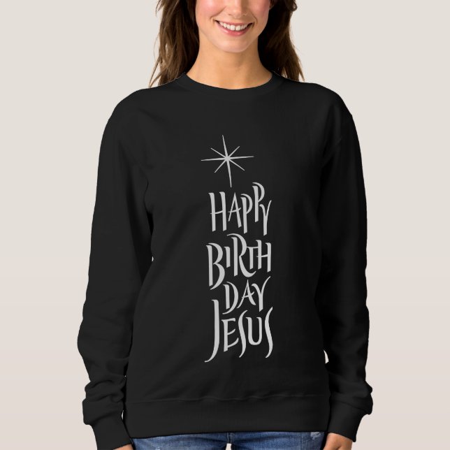 Moletom Feliz Aniversário Jesus Estrela da Caligrafia Reli (Frente)