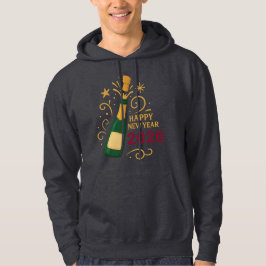 Moletom Feliz Ano Novo 2026 Camisola de Capuz com Garrafa