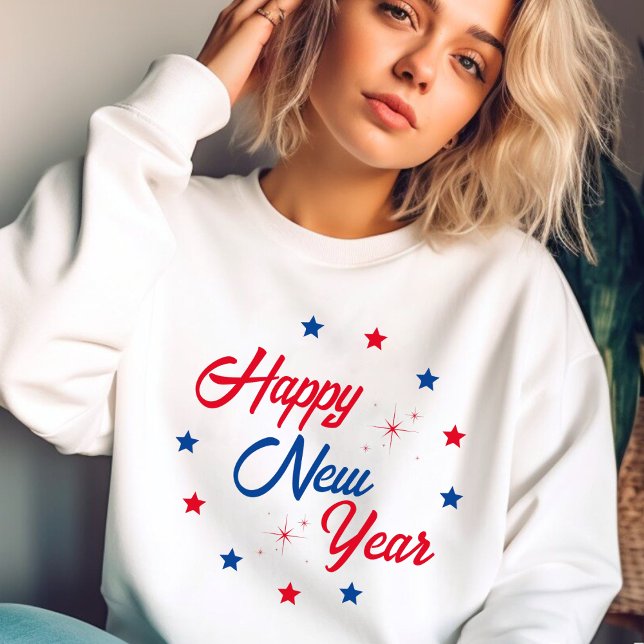 Moletom Feliz ano novo Branco Vermelho e Azul (Red White & Blue Happy New Year Sweatshirt)