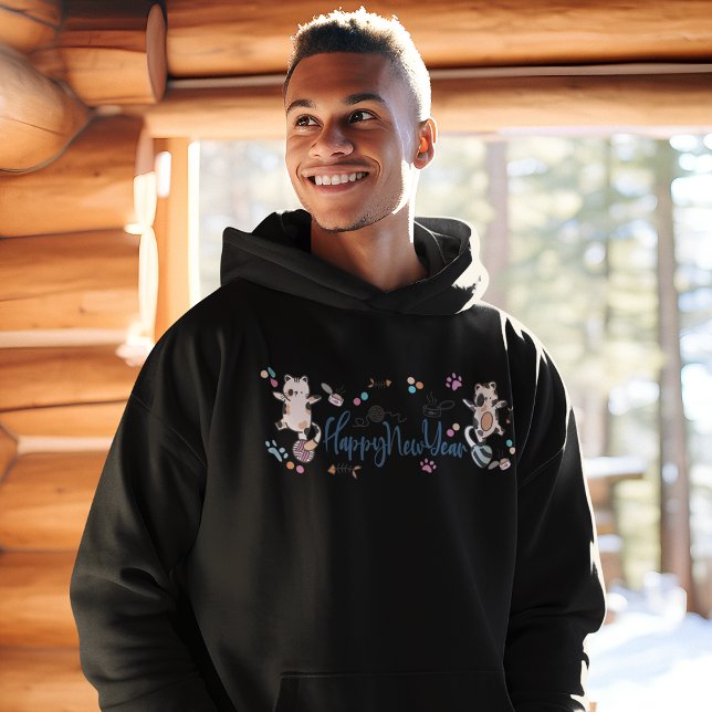 Moletom Feliz ano novo Entre Gatinhos Equilibrado Num Fio (Happy New Year Between Kittens Balanced On A Yarn Hoodie)