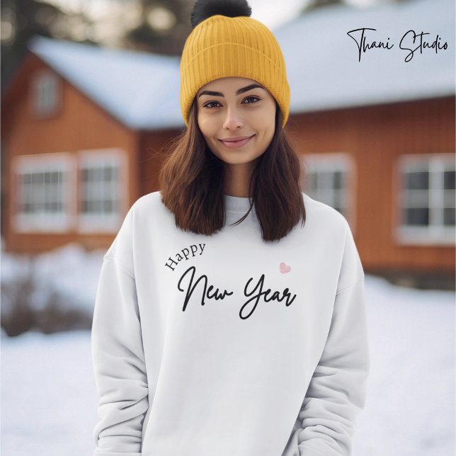 Moletom Feliz ano novo Moderno Mínimo de Tipografia Branco (Criador carregado)