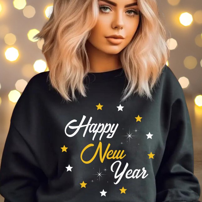 Moletom Feliz ano novo Preto Branco e Dourado (White Black & Gold Happy New Year Sweatshirt)