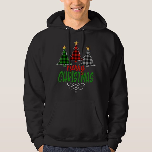 Moletom Feliz Árvore de Natal Três Xadrez de Buffalo (Frente)