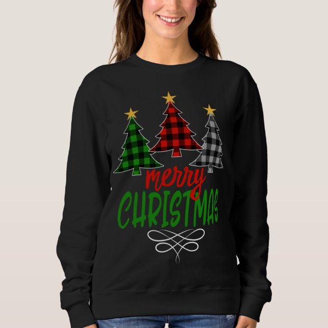 Moletom Feliz Árvore de Natal Três Xadrez de Buffalo (Frente)