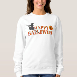 Moletom Feliz Bruxa do Halloween, Broom, Pumpkin