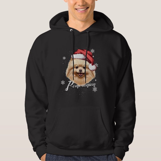 Moletom Feliz Cachorro Marrom Pomerânia Natal Santa Hat (Frente)
