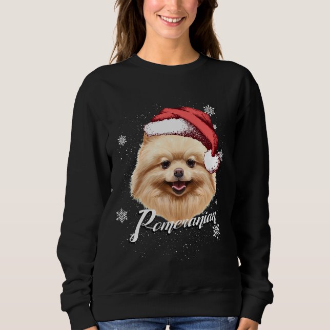 Moletom Feliz Cachorro Marrom Pomerânia Natal Santa Hat (Frente)
