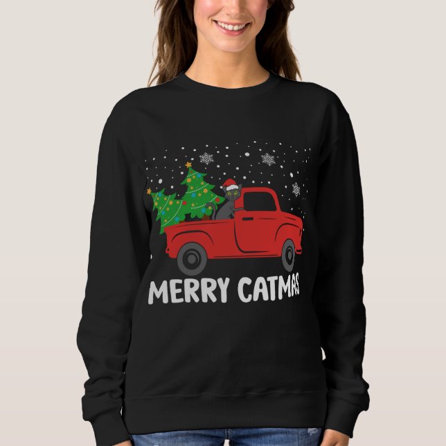 Moletom Feliz Catmas Black Cat e Christmas Tree Red Truth (Frente)