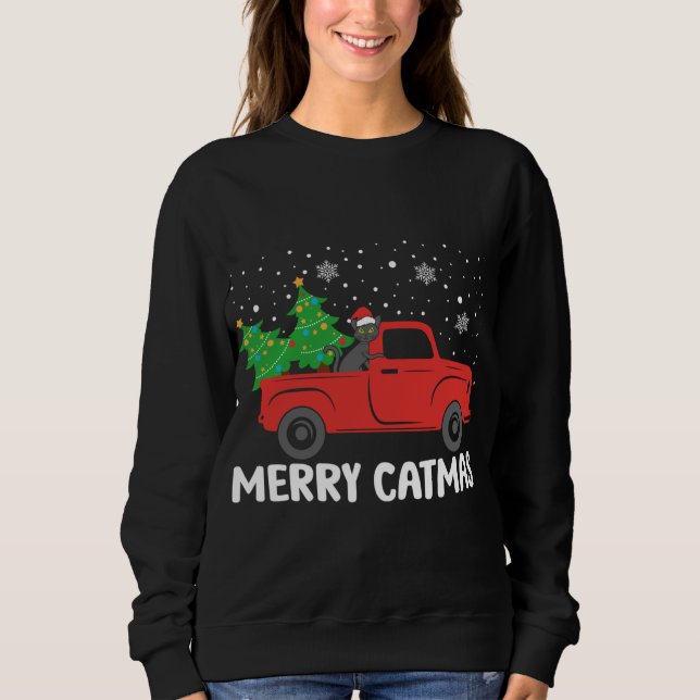 Moletom Feliz Catmas Black Cat e Christmas Tree Red Truth (Frente)