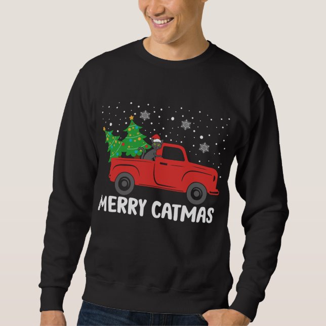 Moletom Feliz Catmas Black Cat e Christmas Tree Red Truth (Frente)