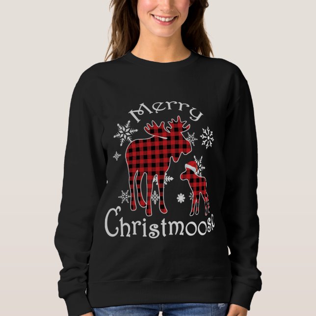 Moletom Feliz Christmoose Moose Buffalo Red Xadrez Christm (Frente)