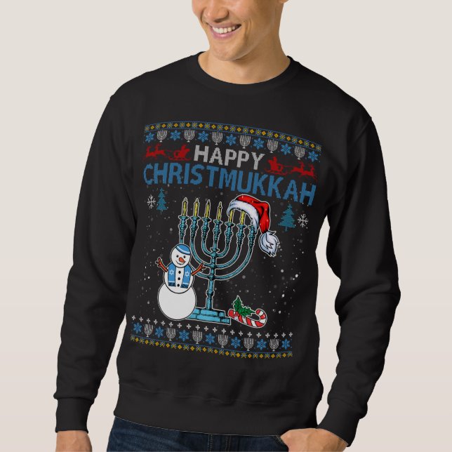 Moletom Feliz Christmukkah judeu Hanukkah natalino feio (Frente)