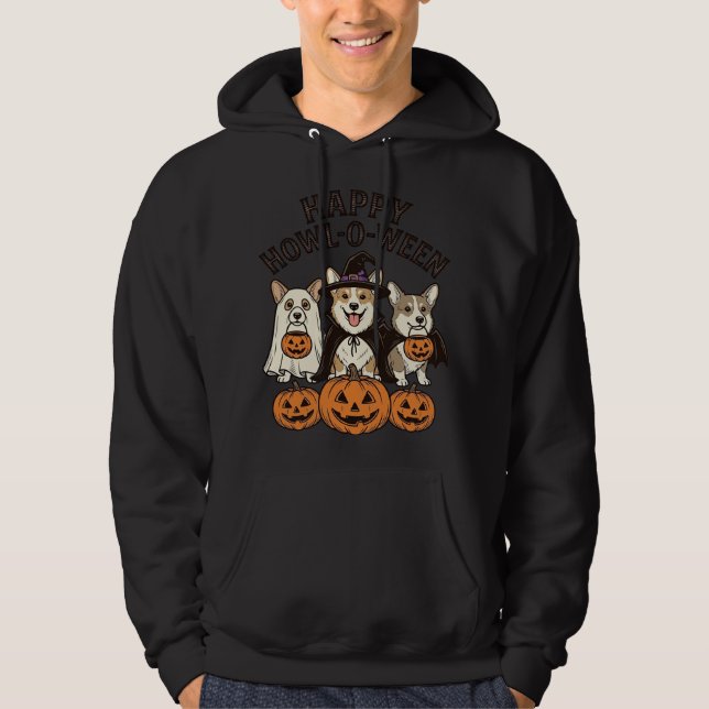Moletom Feliz Como-O-Loween Corgi Halloween Cachorro Vetor (Frente)