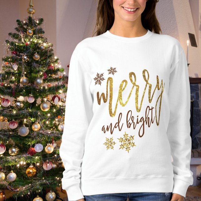Moletom Feliz de Natal Bright Dourada Senhoras (Christmas Merry Bright Gold Ladies Sweatshirt)