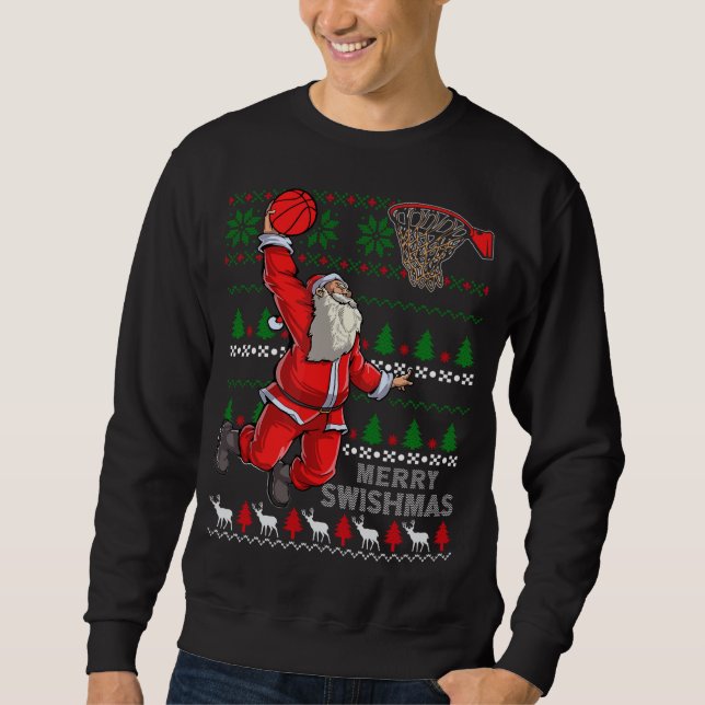 Moletom Feliz de natal Papai noel de natal de basquetebol (Frente)