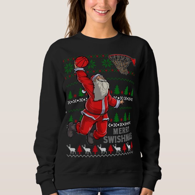 Moletom Feliz de natal Papai noel de natal de basquetebol (Frente)