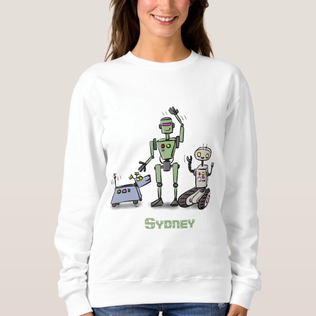 Moletom Feliz desenho animado de robôs fofos (Frente)
