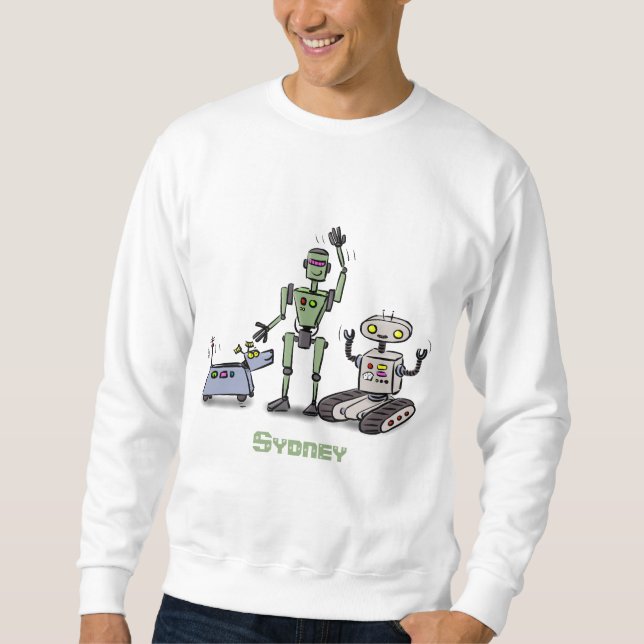 Moletom Feliz desenho animado de robôs fofos (Frente)