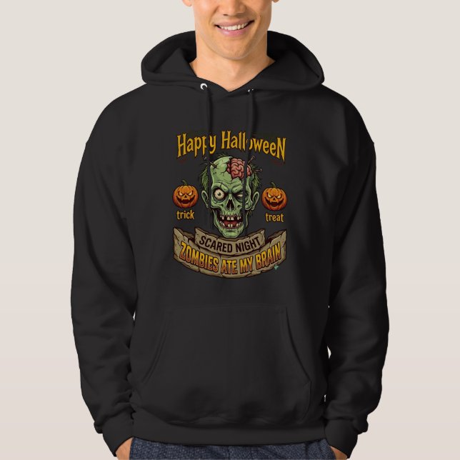 Moletom Feliz Dia das Bruxas Zumbis Comeram Bomba de Cabeç (Frente)