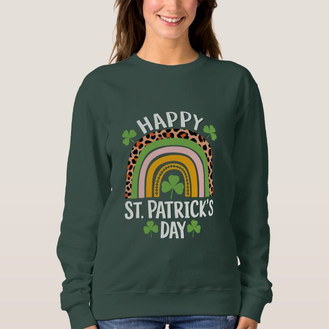 Moletom Feliz Dia de São Patrício Arco-íris Trevo  (Frente)