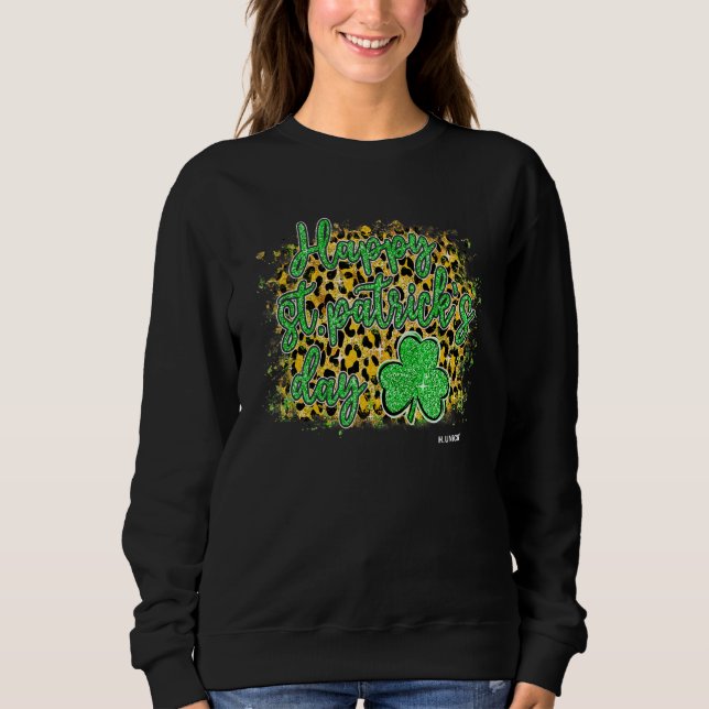 Moletom Feliz Dia de São Patrício Tee Shamrock Leopard Clá (Frente)
