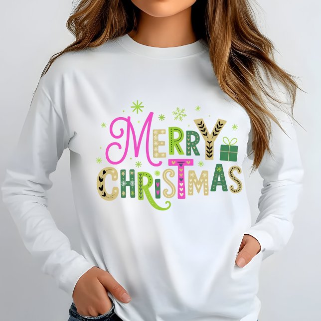 Moletom Feliz e Bright Feliz Natal (Merry Christmas Bright and Colorful Shirt)