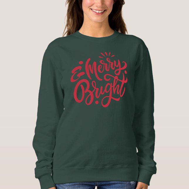 Moletom Feliz e Bright Moderno Natal Verde (Frente)