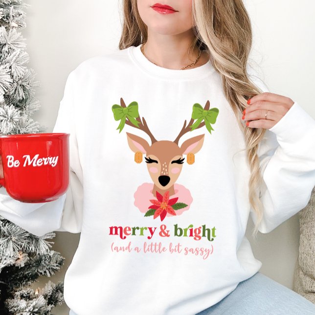 Moletom Feliz e Brilho (e um pouco insensível) feriado (Merry & Bright (and a little bit sassy) Christmas sweatshirt.)