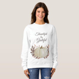 Moletom Feliz e Grata Pumpkin Branco Folha de Castanho