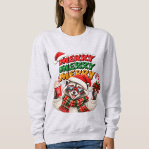 Moletom Feliz Feliz Feliz Natal Guaxinim Cacau Quente