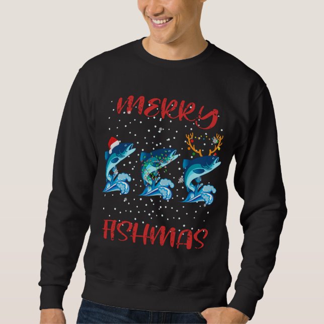 Moletom Feliz Fishmas Pesca Natal Pajama Oferece Fishm (Frente)