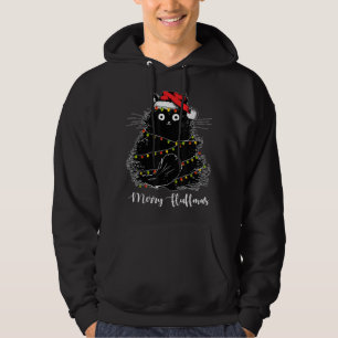 Moletom Feliz Fluffmas Cats com Santa Hat Luzes De Natal