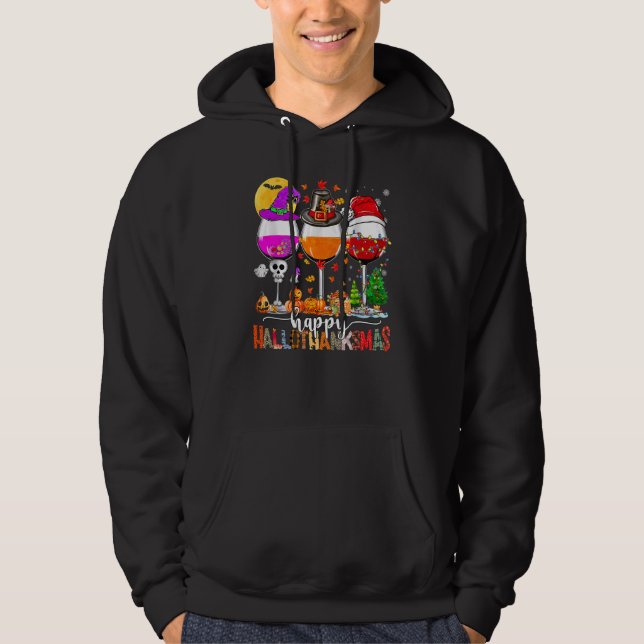 Moletom Feliz Hallothanksmas Vinho Vidro Bruxa Noel Hat (Frente)