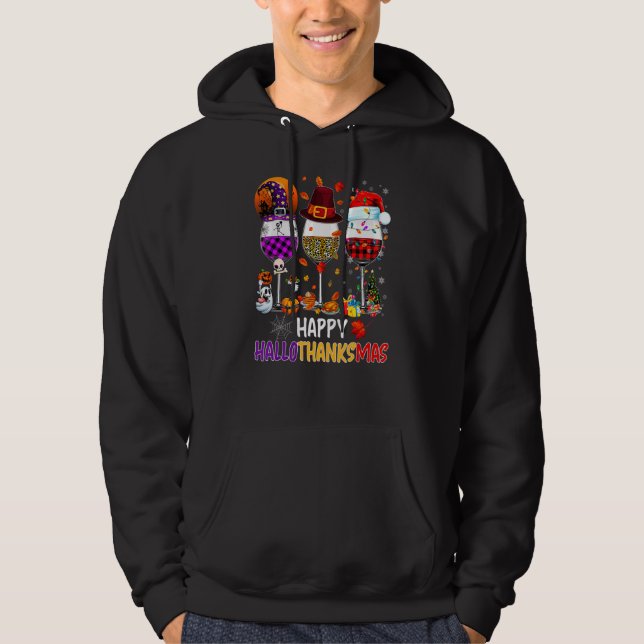 Moletom Feliz Hallothanksmas Vinho Vidro Bruxa Noel Hat (Frente)