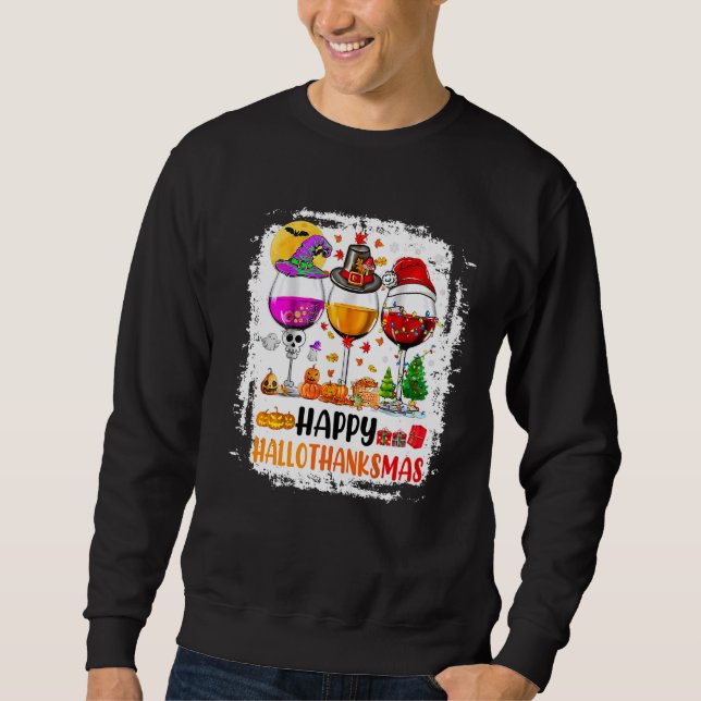 Moletom Feliz Hallothanksmas Vinho Vidro Bruxa Noel Hat (Frente)