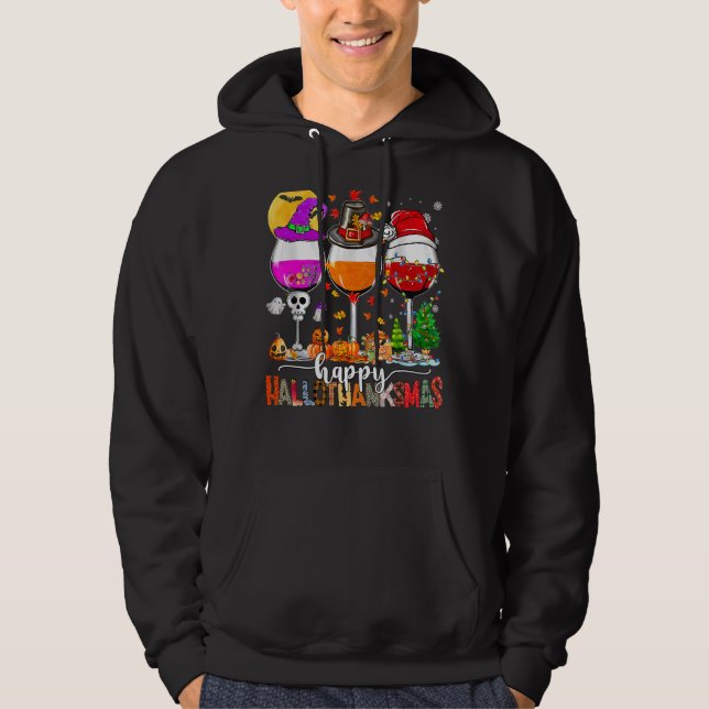 Moletom Feliz Hallothanksmas Vinho Vidro Bruxa Noel Hat (Frente)