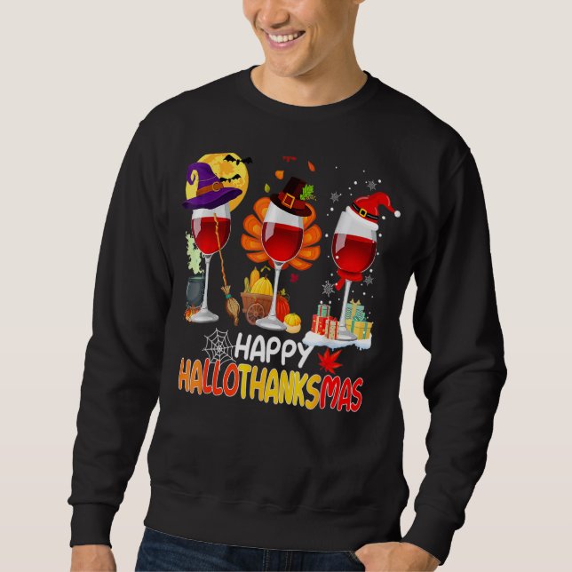 Moletom Feliz Hallothanksmas Vinho Vidro Bruxa Noel Hat (Frente)