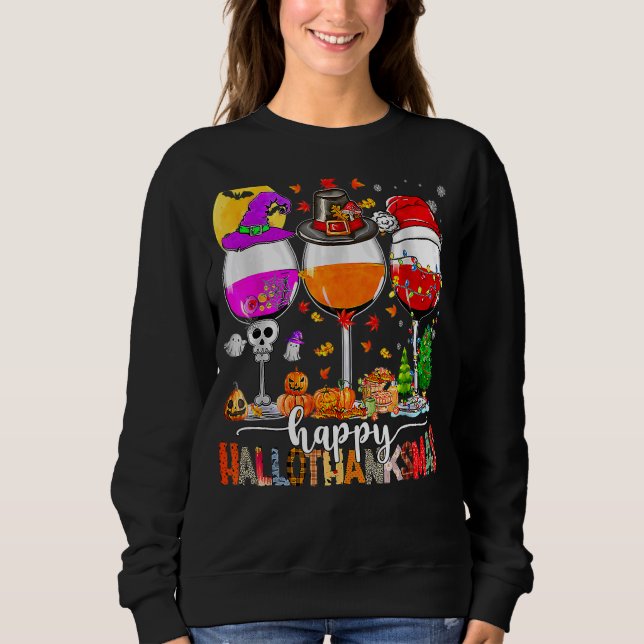Moletom Feliz Hallothanksmas Vinho Vidro Bruxa Noel Hat (Frente)