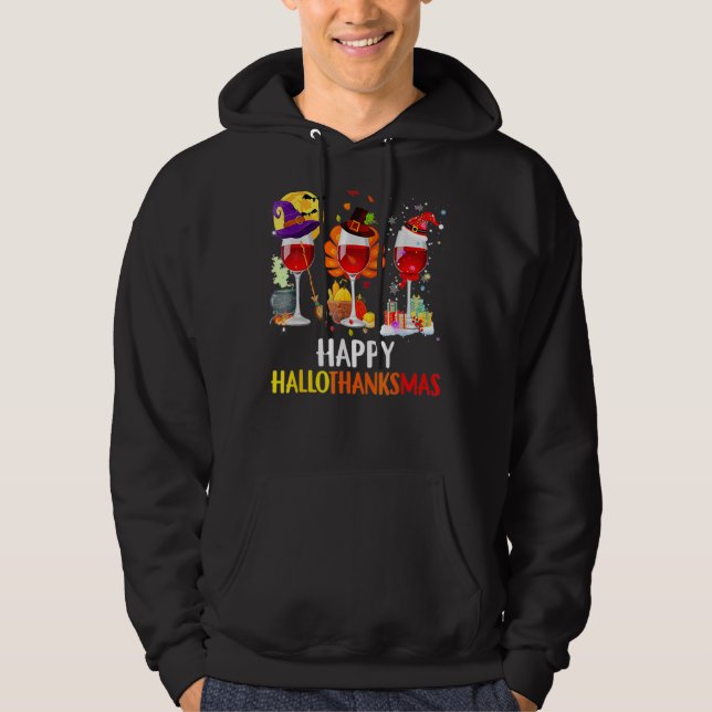 Moletom Feliz Hallothanksmas Vinho Vidro Bruxa Noel Hat (Frente)