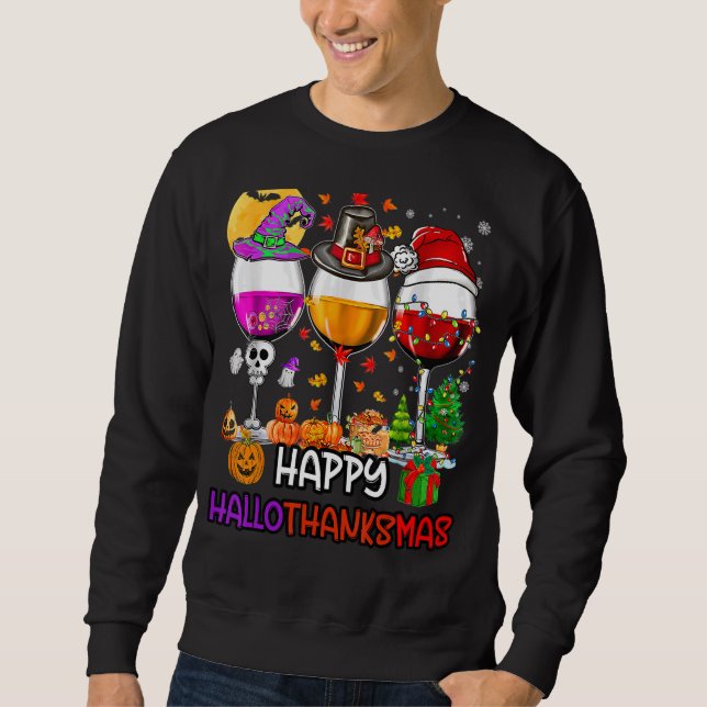 Moletom Feliz Hallothanksmas Vinho Vidro Bruxa Noel Hat (Frente)