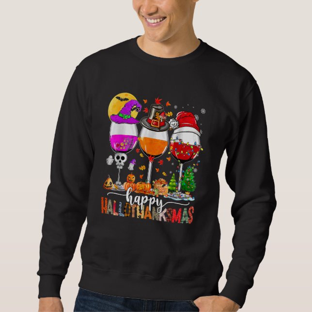 Moletom Feliz Hallothanksmas Vinho Vidro Bruxa Noel Hat (Frente)