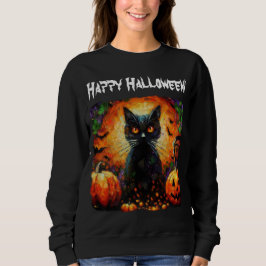 Moletom Feliz Halloween Black Cat Bats