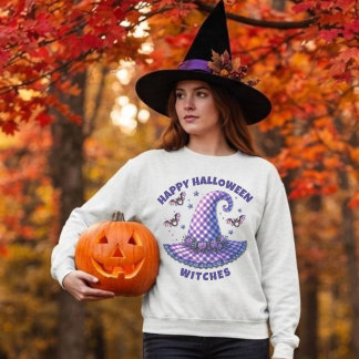 Moletom Feliz Halloween Bruxas Ropa de Bruxa Roxa em Xadre